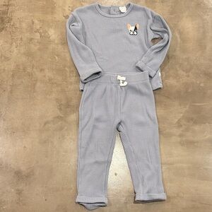 Blue Waffle Dog Knit Set, 24 Months